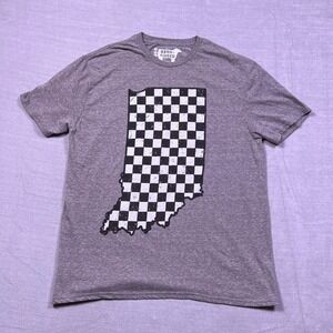 Burn Raised Indiana Map Checkered Graphic T Shirt Men Size XL Gray